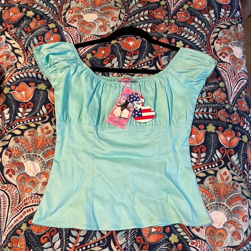 Pinup couture blue top Small
